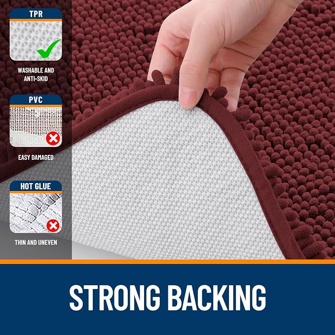OLANLY Bathroom Rugs 35x24, Extra Soft Absorbent Chenille Bath Rugs, Rubber Backing Quick Dry, Machine Washable Bath Mats for Bathroom Floor, Tub and Shower, Home Decor Accessories, Andorra Red-Brown