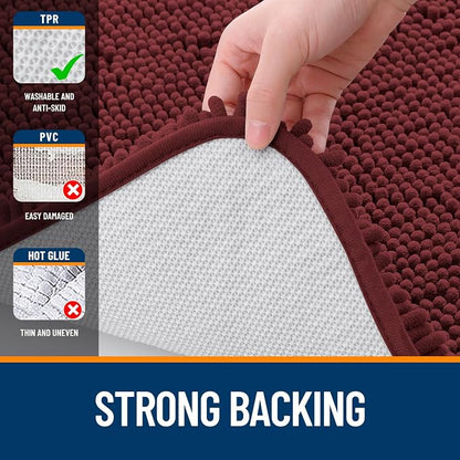 OLANLY Bathroom Rugs 35x24, Extra Soft Absorbent Chenille Bath Rugs, Rubber Backing Quick Dry, Machine Washable Bath Mats for Bathroom Floor, Tub and Shower, Home Decor Accessories, Andorra Red-Brown