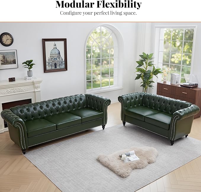LEVNARY Chesterfield Sofa, 3 Seater Tufted Couch