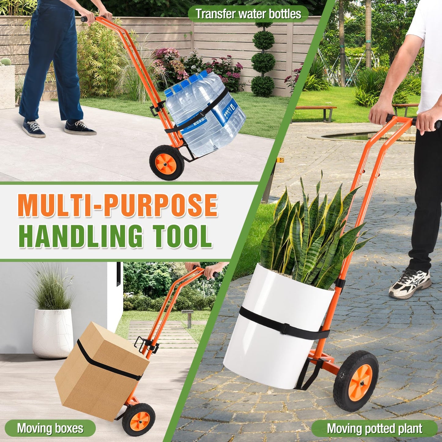Plant Caddy with Wheels, Heavy Duty Plant Mover Cart with Adjustable Grabbing Arm and Strap, 175 LBS T-Handle Plant Dolly with Suction Cups for Plant Pots Garden Pot Trolley Indoor Outdoor Use, Orange