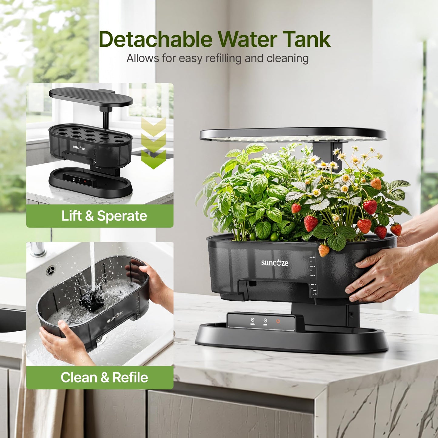 SUNCOZE Hydroponics Growing System with Removable Tank, 36W Dimmable Full Spectrum LED Grow Light, 12 Pods Indoor Herb Garden with 5L Split Water Tank, 21.6" Height Adjustable Hydroponic Garden