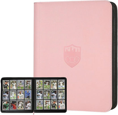 12 Pocket Ringless Side Loading Trading Card Binder, 720 Cards PU Fixed Page Zipper Card Album for TCG Sports Game Cards, Not Fit Top Loaders (Pink)