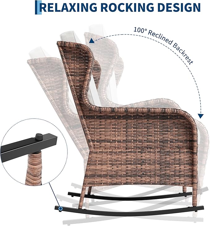 Garvee Outdoor Wicker Rocking Chair, 1 Piece Outdoor Rocking Chair, All Weather