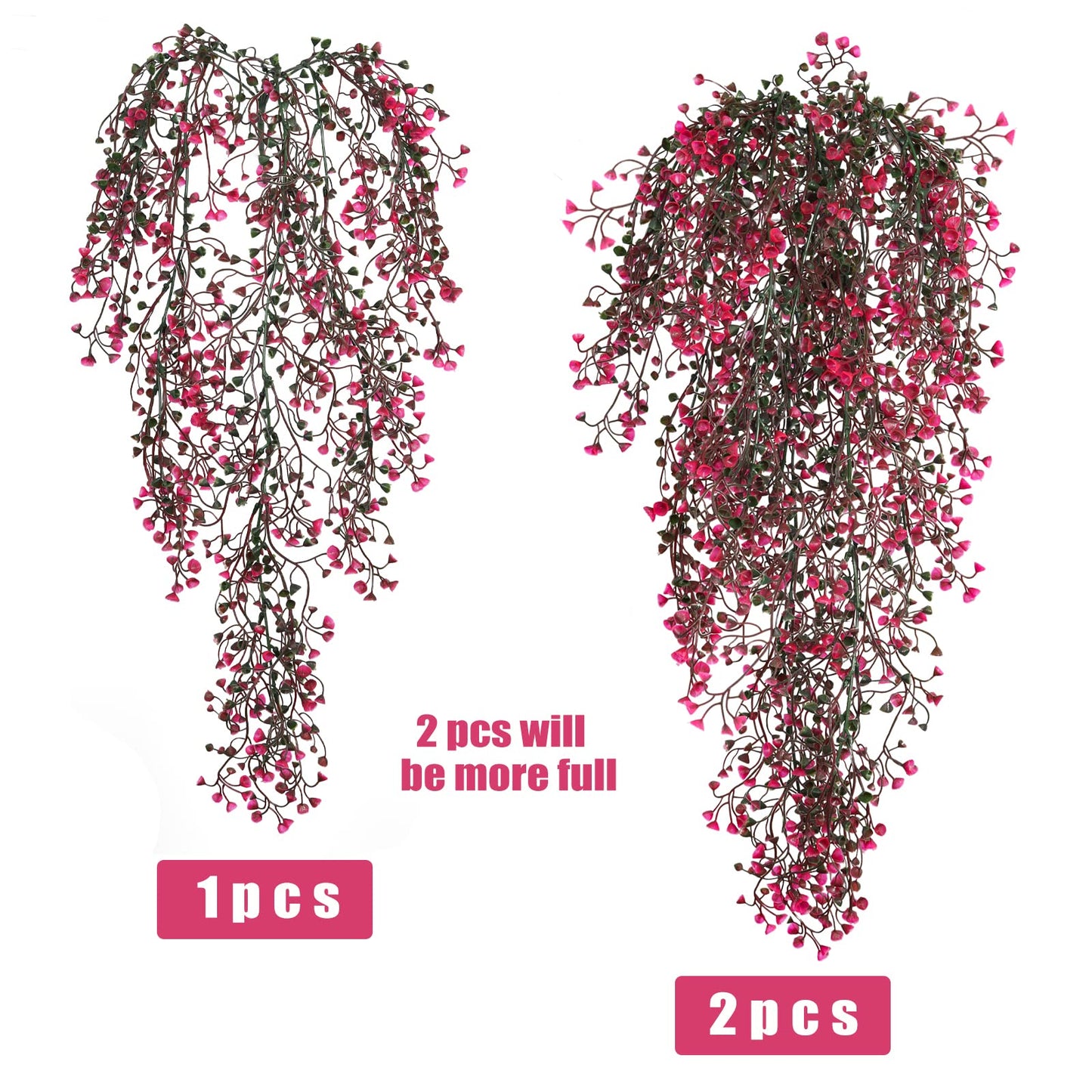 RECUTMS Hanging Fake Vine Plants 4 Pcs Artificial Large Garland Faux Flower Ferns Plant Baby Breath Ivy Room Wall Decor Home Office Garden Wedding Party Indoor Outdoor Decor (Pink)