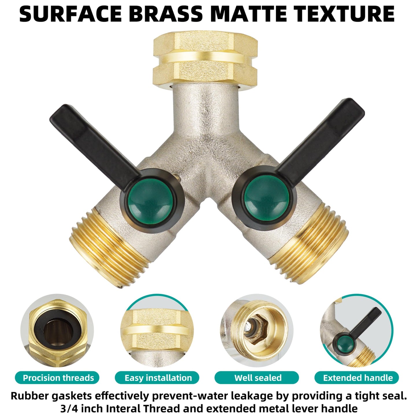 DINGBAI Hose Splitter 2 Way Heavy Duty, Brass Garden Hose Splitter, Faucet 2 Way hose connector, long handle 2 Way Splitter, Outdoor Faucet Splitters, Y Valve 3/4" GHT Thread.