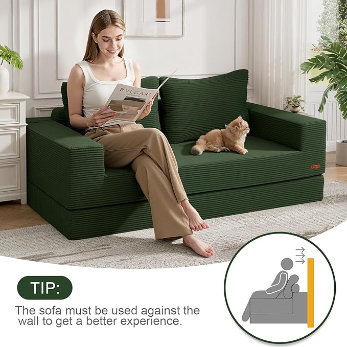 COMAX Convertible Sofa Bed Queen, Corduroy Folding Floor Couch Pull Out Couch
