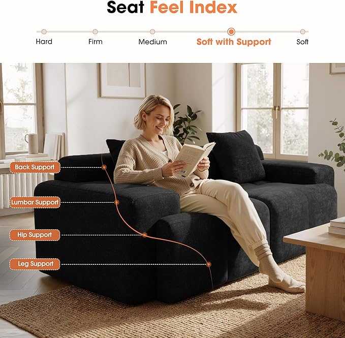 83.5" Boneless Loveseat Couch, Cloud Comfy Couches
