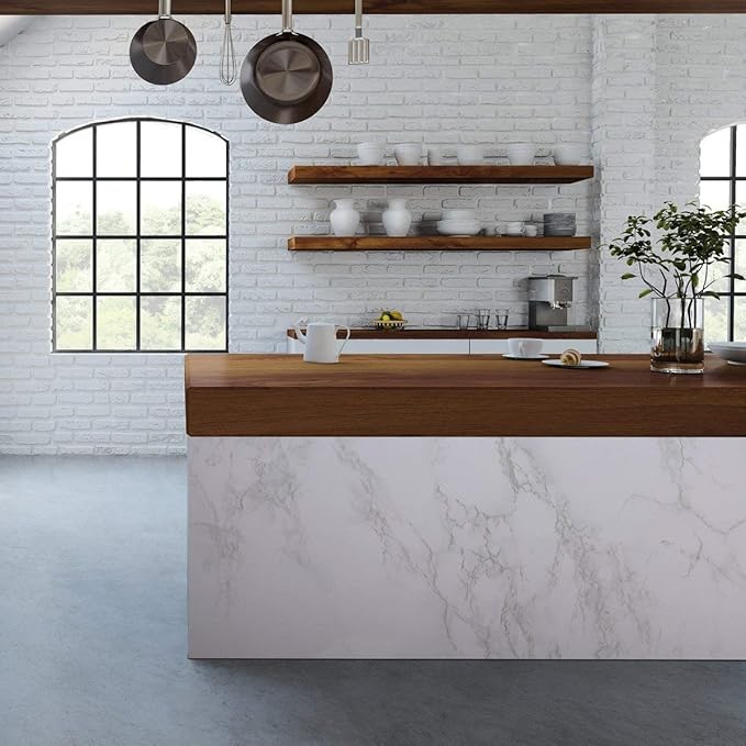 practicalWs Glossy Marble Contact Paper Granite White/Grey Kitchen Countertop