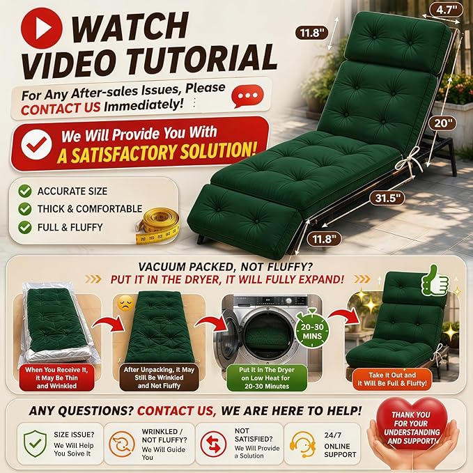 Chaise Lounge Cushion Outdoor, Waterproof Thick Patio Lounge Chair Cushion