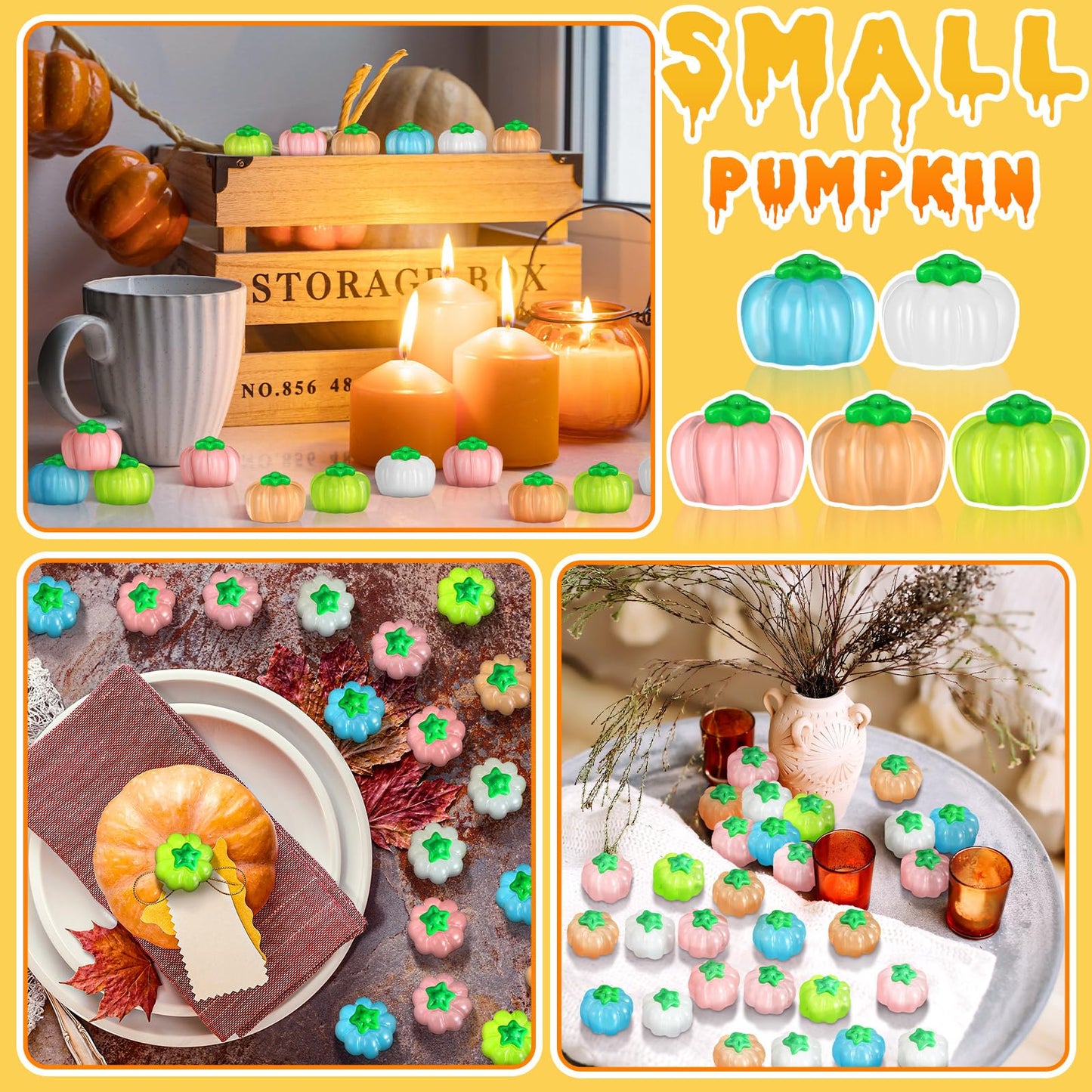Poen 200 Pcs Fall Luminous Mini Resin Pumpkin Bulk Glow in The Dark Halloween Tiny Pumpkin Halloween Resin Figures for Crafts for Thanksgiving Home Table Dollhouse Garden Autumn Party Decor