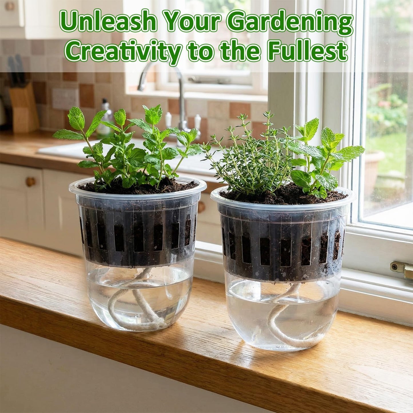 Ferrochef 50 Pcs 3.7 Inches Clear Hydroponic Pots Kit Includes Self Watering Nursery Cups with Humidity Domes, Grow Baskets & Absorbing Wicks Reusable Seed Pots for Indoor Plants Herbs Seedling