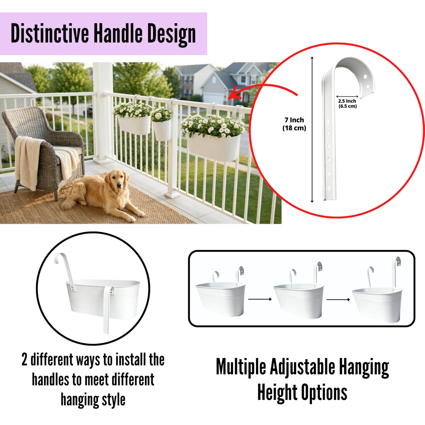 LaLaGreen 11.8 Inch Rail Planter (10-PIECE Combo Set) White Metal Outdoor Porch Railing Planters, Modern Plants Hanging Fence Balcony Gardening for Apartment Garden Style Iron Patio Flower Pots Deck