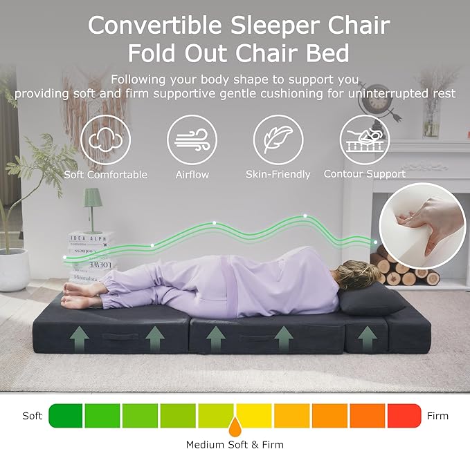 Folding Sofa Bed, 4 in 1 Convertible Sleeper Chair