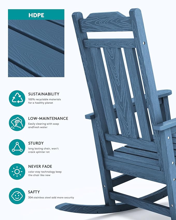 SERWALL Oversized Rocking Chair, HDPE Outdoor Rocking Chairs Set of 4, Patio