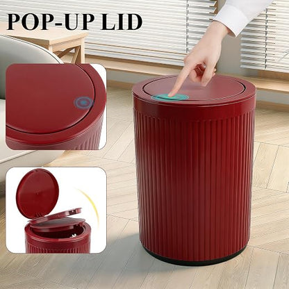 JiatuA Small Bathroom Trash Can with Lid, 2.1 Gallon Garbage Can with Pop-Up Lid Trash Bin Round Wastebasket for Kitchen Bedroom Office Living Room Toilet College Dorm, Red