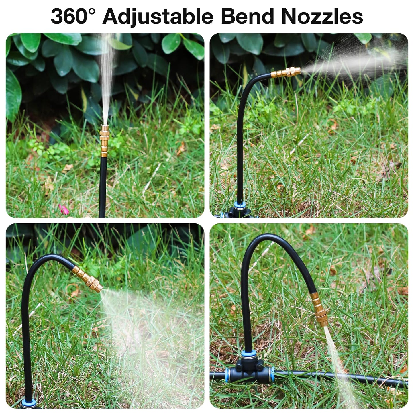 MIXC 20pcs 360° Adjustable Drip Irrigation Nozzles for 1/4" Drip Irrigation Tubing, Only 20pcs Flexible Misting Copper Nozzles and Quick-Connect Three-Way Tubing Fittings