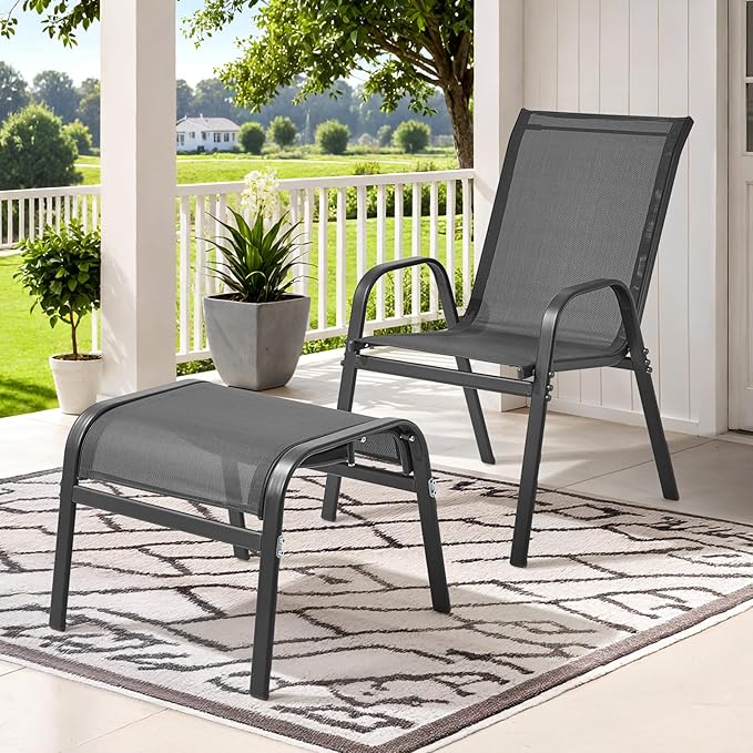 ONBRILL Outdoor Ottoman Set of 2, All Weather Outdoor Foot Stool