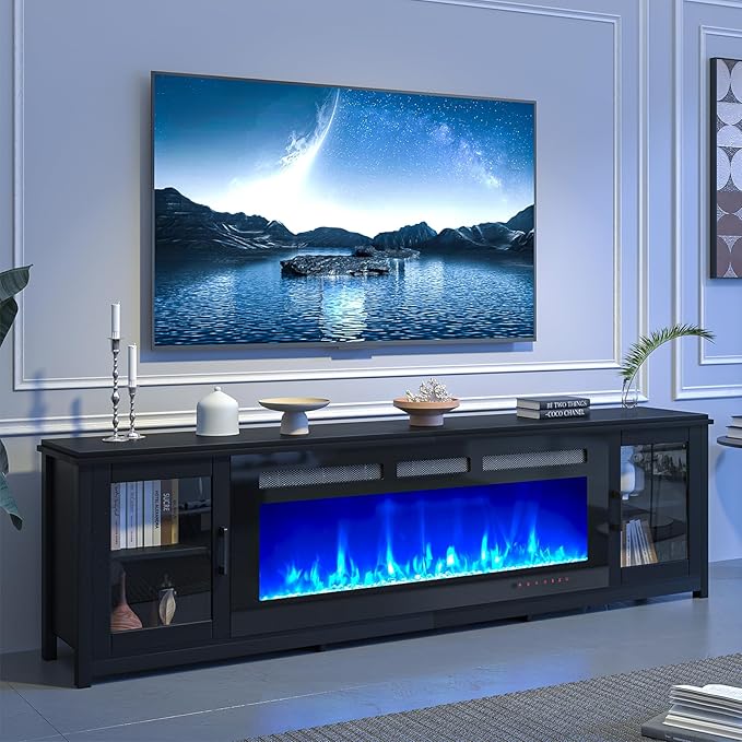 MXV 80" Fireplace TV Stand, Modern Entertainment Center