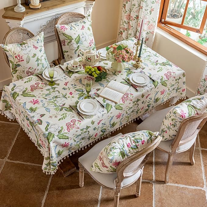 VClife Vintage Floral Butterfly Pattern Tablecloth, Linen Textured Rectangle