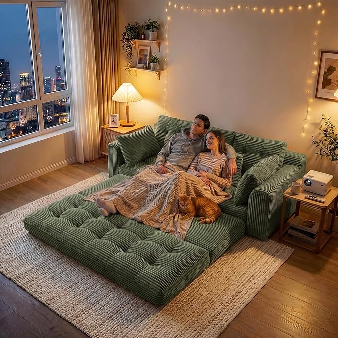 Homkdom 3 Seater Convertible Folding Sofa Bed, Pull Out Sleeper Sofa