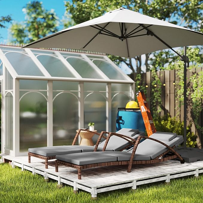 Outsunny Wicker Chaise Lounge Chair Outdoor Set of 2, 5-Position Adjustable