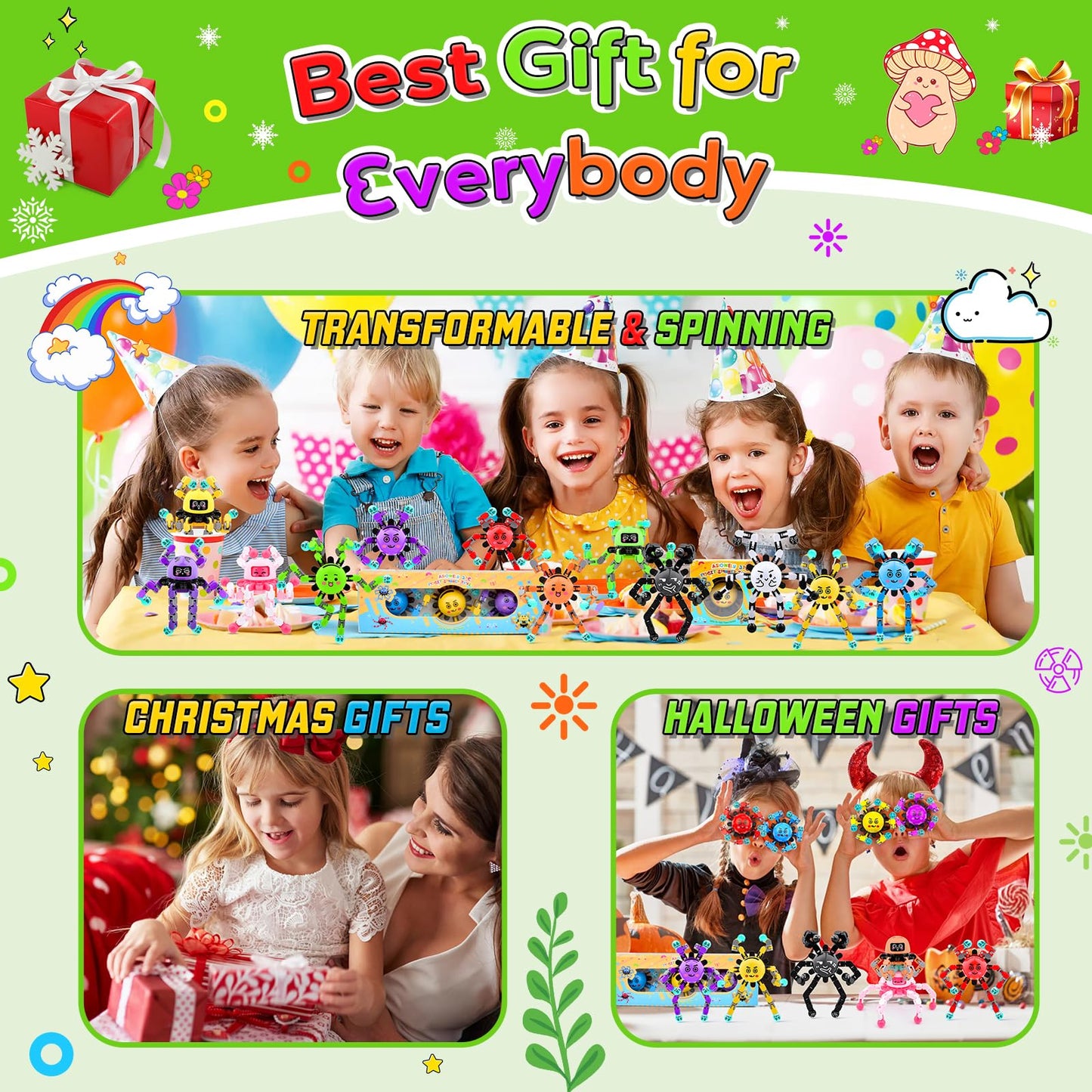 ASIOWELY 9 Pcs Fidget Spinner Toys for Kids & Adults,Party Favors for Boys Goodie Bags Bulk,Fingertip Gyros Sensory Toy Stress Relief Classroom Prizes for Teens Girl Age 3-8-13 Birthday Easter Gifts
