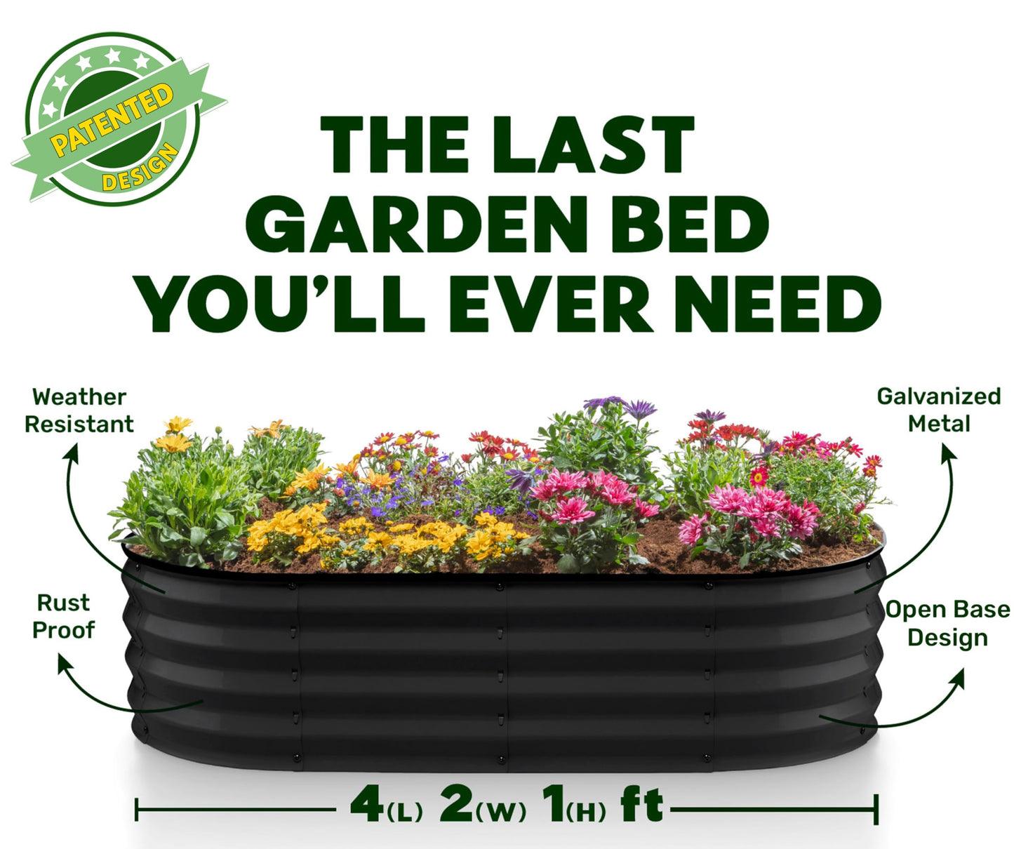 Plant & Plot Galvanized Raised Garden Beds Outdoor // 4×2×1 ft (2-Pack) Planter Raised Beds for Gardening, Vegetables, Flowers // Large Metal Garden Box // Patented Tool-Free Design (Black)