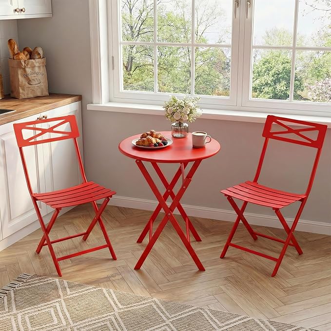 GarveeTech 3-Piece Folding Bistro Set, Heavy Duty Outdoor Patio Furniture