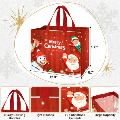 TranquilBliss 16 PCS Christmas Gift Bags, Reusable Holiday Treat Bags with Handles, Christmas Baskets for Gifts Empty, Non-Woven Xmas Party Supplies, 12.8"×9.8"×6.7"