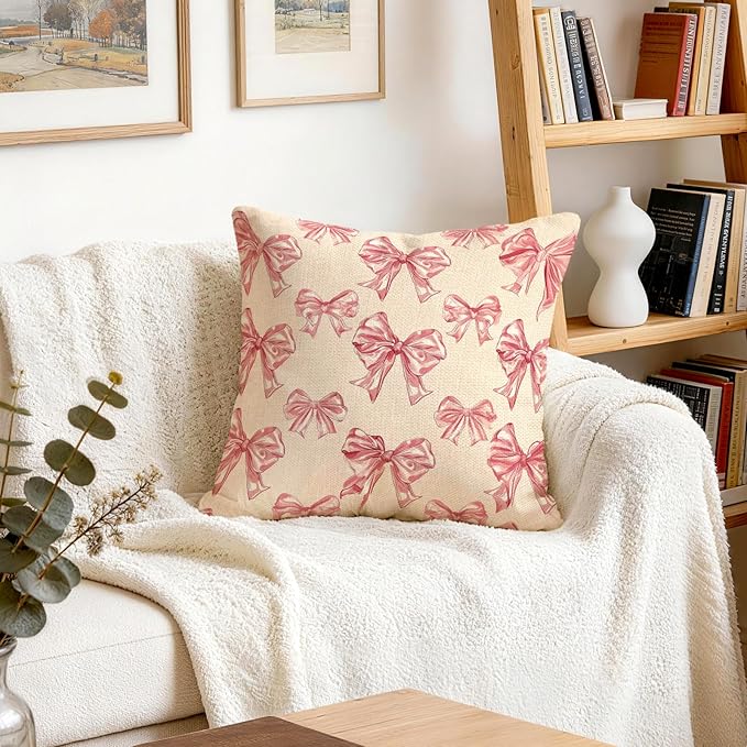 OBSEDE Cute Pink Bow Decorative Throw Pillow Covers 18 × 18 in, Couch Cushion
