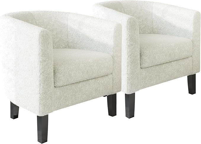 BELLEZE Accent Barrel Chair Set of 2, Linen Round Chair Club Tub Sofa Corner