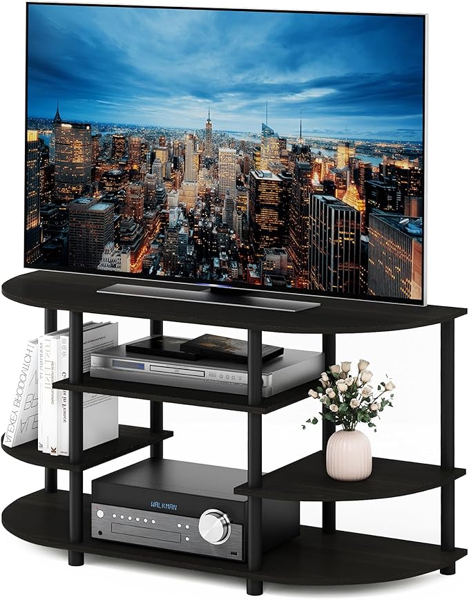 Furinno JAYA Simple Design Corner TV Stand, Espresso/Black