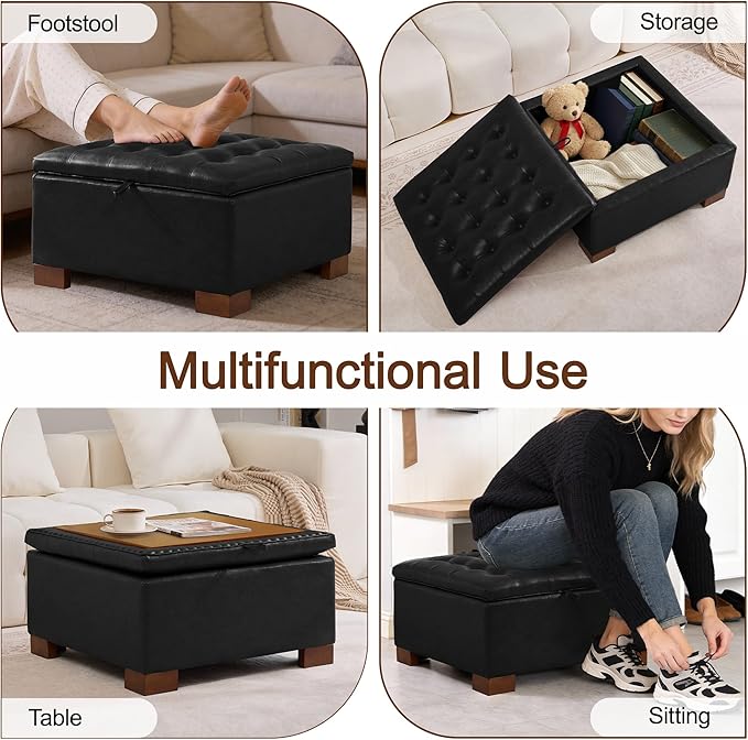 WUTUTUEE 30" Faux Leather Square Storage Ottoman