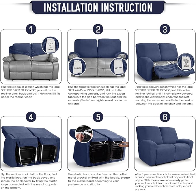 TAOCOCO Recliner Loveseat Slipcover, 6 Pieces Dual Recliner Sofa Covers