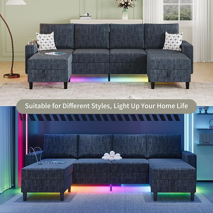 Sectional Couches for Living Room, 6-Seats Soft Linen Fabric Sectional Sofa