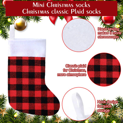 Skylety 24 Pcs Mini Christmas Stockings 8.27 Inch Small Buffalo Plaid Red Black Stockings Hanging Ornament Classic Bulk Christmas for Family Holiday Party Gift Xmas Tree Decoration