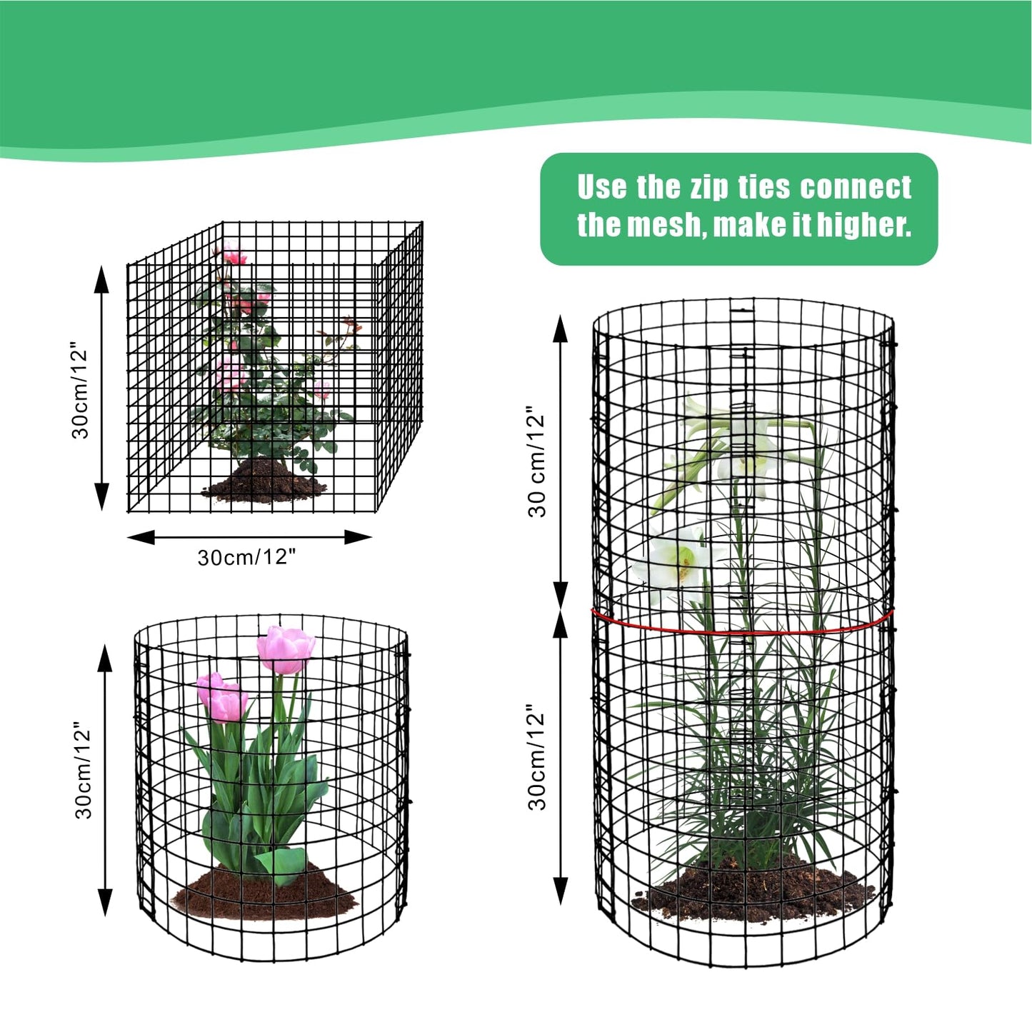 Eunika 8 Pack Round Plant Protector from Animals,24 Pcs 12" x 12" Metal Mesh to Keep Animals Out Wire Plant Protectors for Rabbits Chicken Duck Barricades for Garden Vegetable Flowers Protection