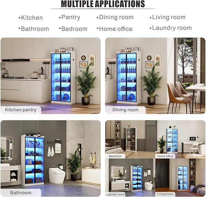 Dystler Display Cabinet with Doors and Adjustable Shelves, 5 Tier Display Case
