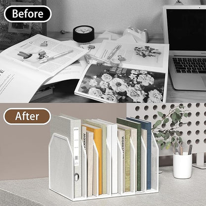 FANXIYQ Metal 7 Section File Folder Organizer for Desk | Vertical Office File Holder | Heavy-Duty Mesh Document Sorter for Books, Binders, Laptops | Desk Organizer,7 Sections White