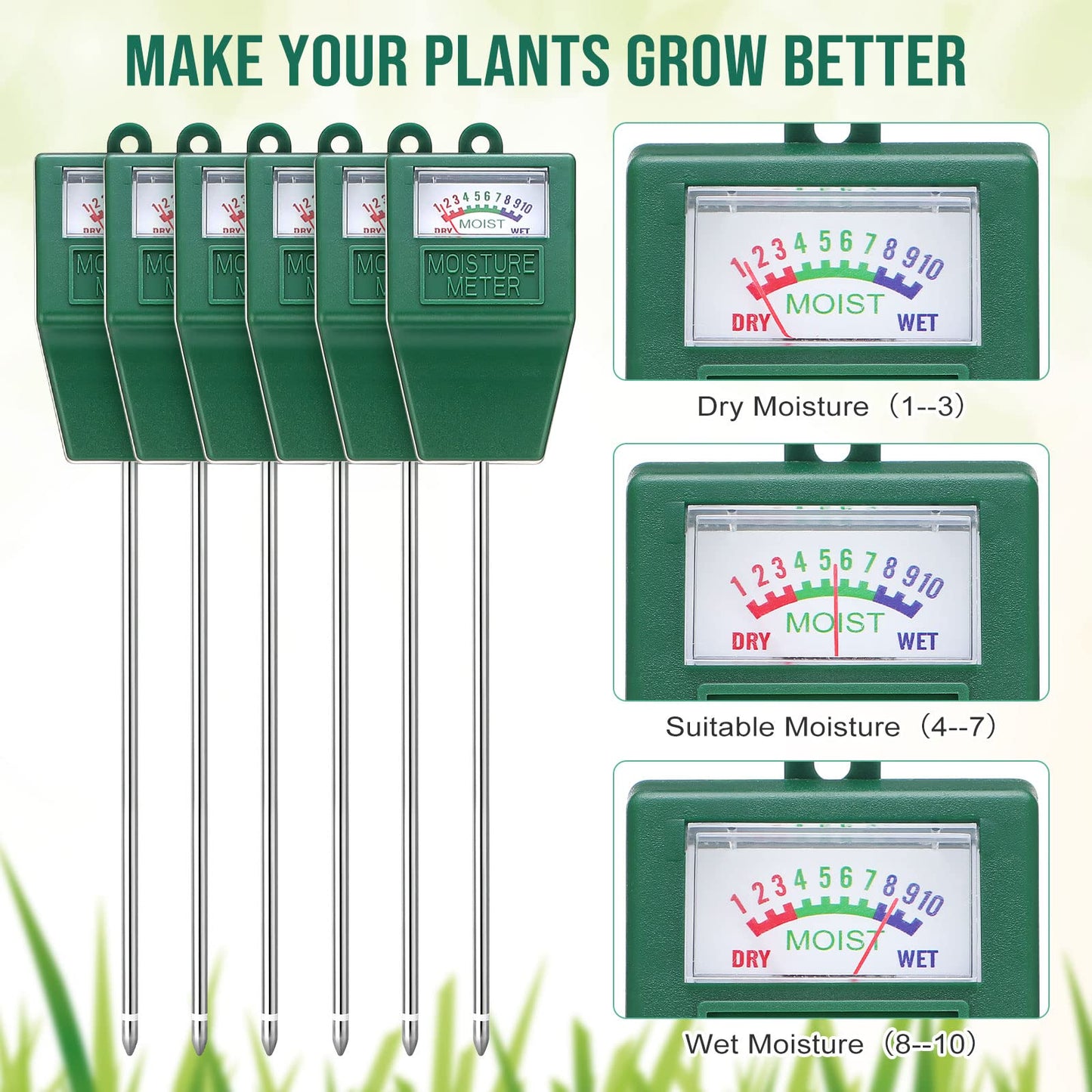 6 Pack Soil Moisture Meter Soil Tester pH Meter, Gardening Farm Lawn Test Kit Tool, Digital Plant Probe, Water Hydrometer for Indoor Outdoor, No Battery Required