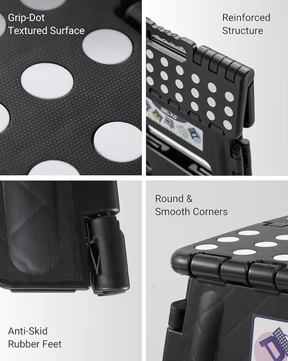 Delxo Folding Step Stool, 13 inch Non-Slip Foldable Stools Up to 300 LBS, Step Stool with Handle, Lightweight for Kitchen, Bathroom, Bedroom, Garden, Black, 1PC