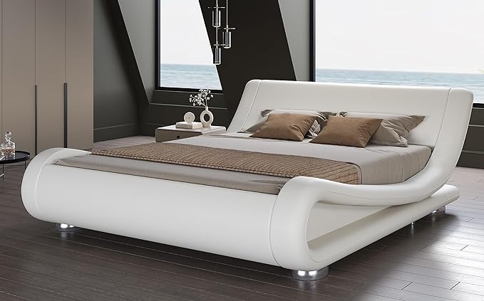 SHA CERLIN Full Size Upholstered Bed Frame, Deluxe Low Profile Sleigh Bed