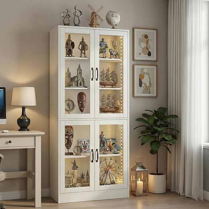 holzart Modern White 5-Tier Display Cabinet