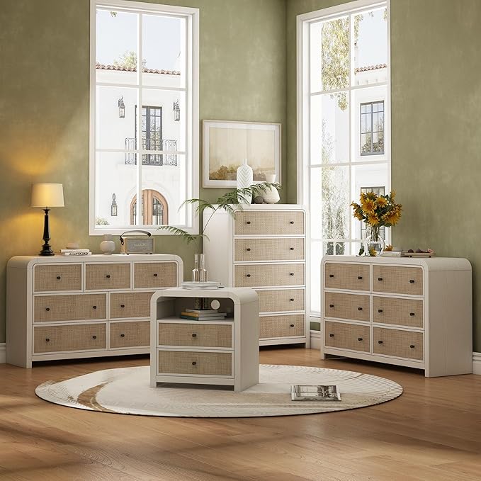 Oak&Sparrow Rattan Nightstand Set of 2, 23.6'' Rattan End Table