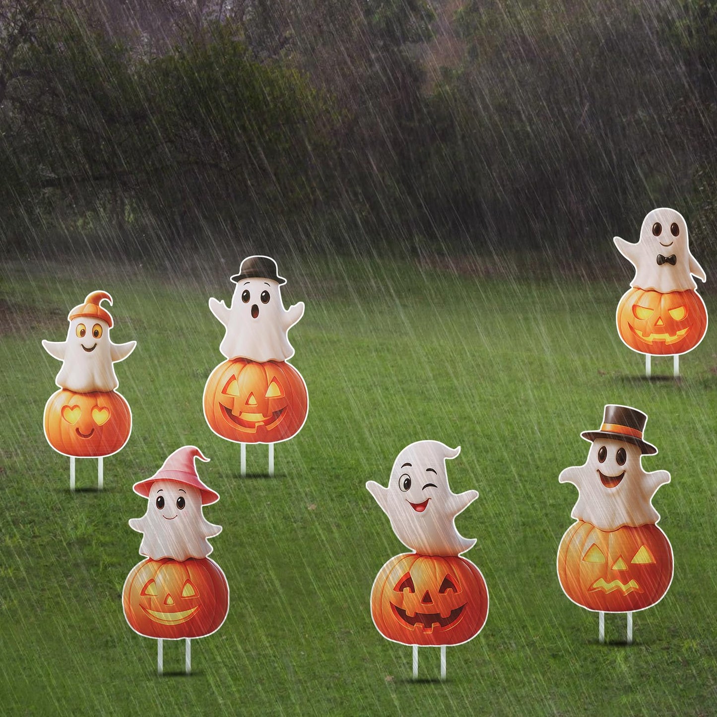 Outdoor Halloween Yard Signs, 6 PCS Cute Pumpkin Ghost Halloween Yard Stakes Kids Friendly for Lawn Garden Outside Home Decor