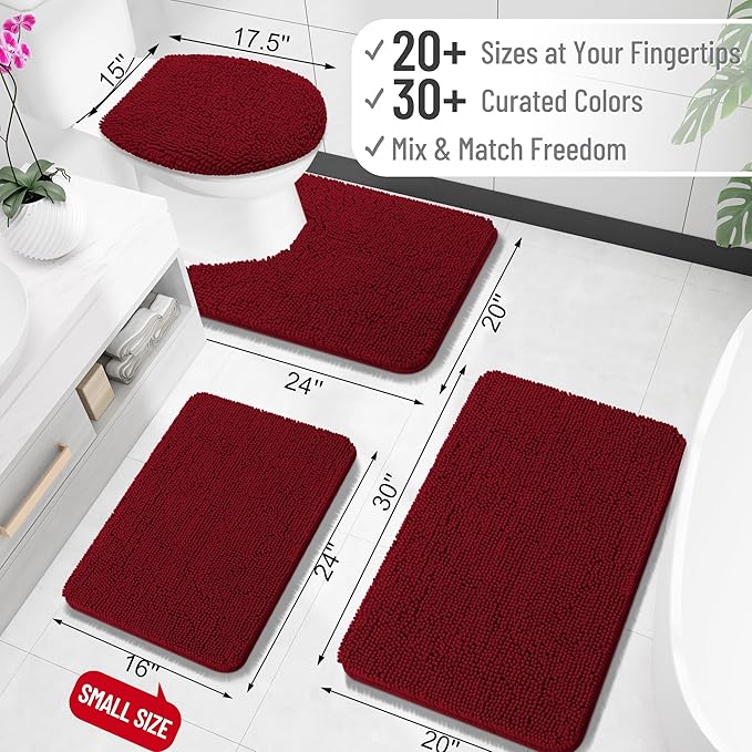OLANLY Large Bathroom Rugs 44x32, Extra Soft Absorbent Chenille Bath Rugs, Rubber Backing Quick Dry, Machine Washable Bath Mats for Bathroom Floor, Tub and Shower, Home Decor Accessories, Burgundy