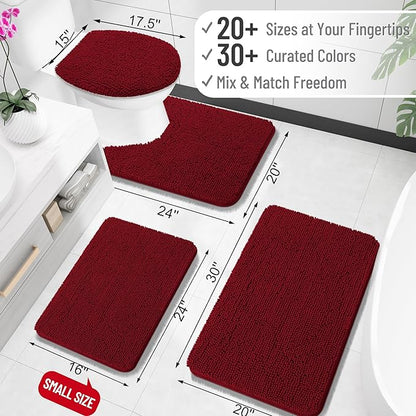 OLANLY Small Bathroom Rugs 24x16, Extra Soft Absorbent Chenille Bath Rugs, Rubber Backing Quick Dry, Machine Washable Bath Mats for Bathroom Floor, Tub and Shower, Home Decor Accessories, Burgundy