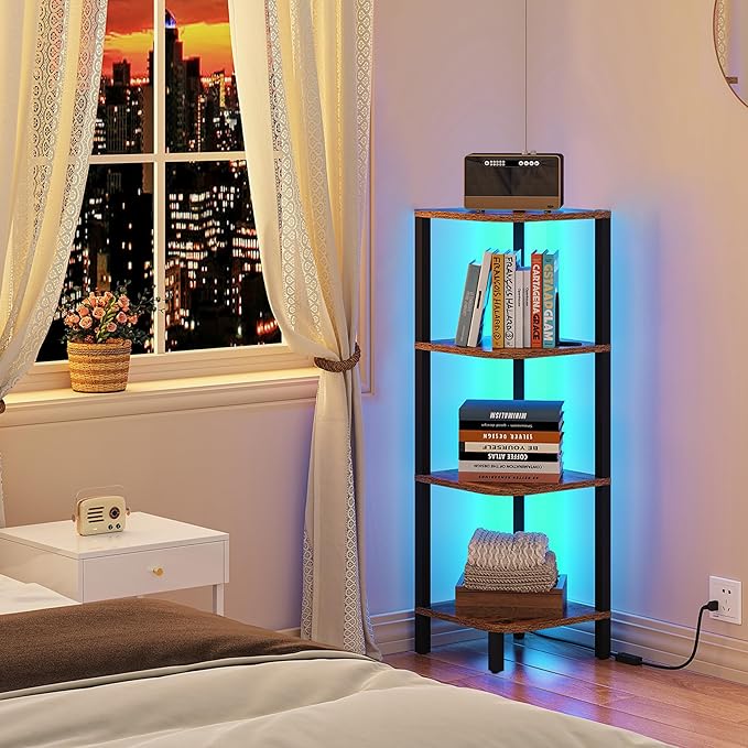 TUTOTAK Corner Shelf, 4-Tier Corner Bookshelf