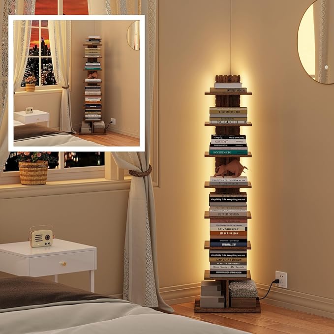 TUTOTAK Narrow Bookshelf, 8-Tier Bookcase