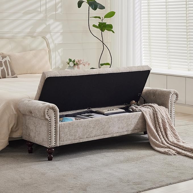 SOFTHION Storage Bench for Bedroom, Upholstered Chenille Storage Ottoman